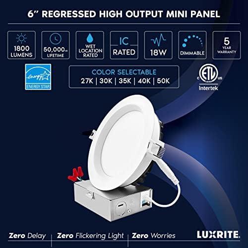 LUXRITE 6 Hüvelykes LED Süllyesztett Mennyezeti Fény csatlakozó Doboz, 18W, 5CCT Választható 2700K/3000K/3500K/4000K/5000K,