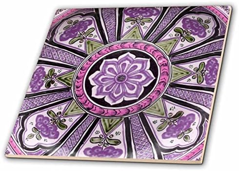 3dRose Lila, Rózsaszín Virágos Mexikói Csempe Minta Geometrikus Absztrakt Design - Csempe (ct-371814-7)