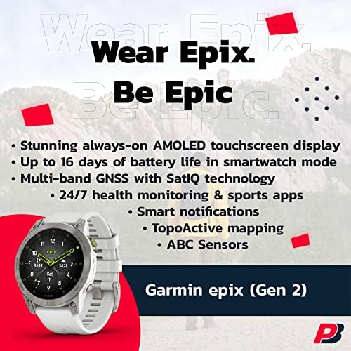 PlayBetter Garmin Epix (Gen 2) Sapphire 2022 Multisport GPS Smartwatch (Fehér Titán) Ajándék Doboz, Csomag, HD Képernyő
