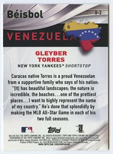 2021 Topps Chrome Beisbol Refraktorral, B-3 Gleyber Torres New York Yankees Baseball NM-MT