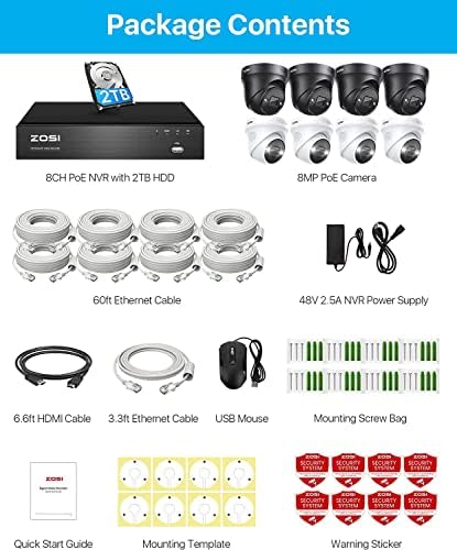 ZOSI 4K Reflektorfénybe PoE Kamera Rendszer 2TB HDD,8db 4K Vezetékes Beltéri, Kültéri, PoE IP Kamera, 2-utas Audio,8