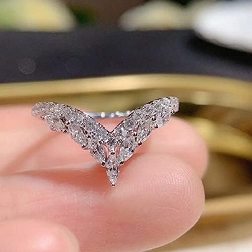 Egyszerű Gyémánttal Kirakott Cirkon V Alakú Hercegnő Eljegyzési Ajándék Ígéret Gyűrű Kártya Divat Ékszerek Tizenéves