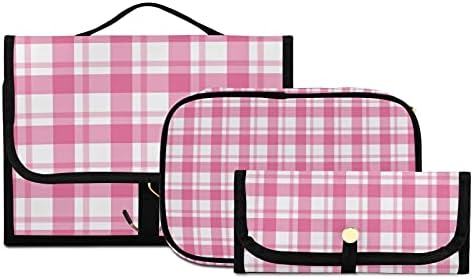 MNSRUU Tisztálkodási Táska Rózsaszín Kockás Lóg Smink Utazási táska Tartozik 3 DB Toalett Szervező Táskák Hordozható