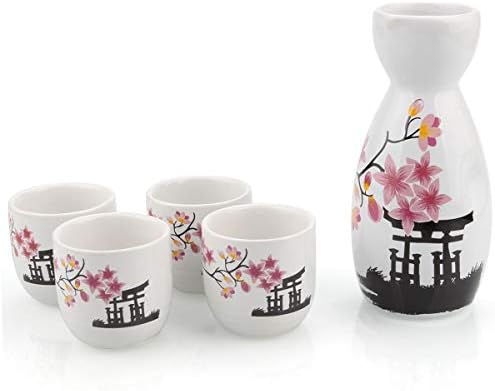 Abuff Japán Szaké Set, 1 Tokkuri Üveg & 4 Ochoko Csésze, Tavaszi Virágok Kerámia Kedvéért Set - Mikrohullámú sütő pedig