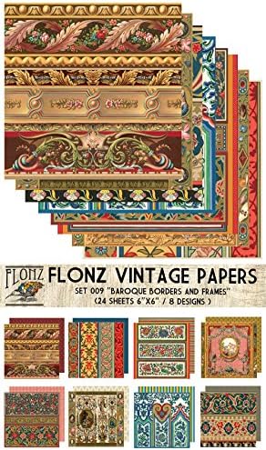 Papír Csomag (24sh 6x6) Barokk Zsinórok, Keretek FLONZ Vintage Papír Scrapbooking, valamint Kézműves