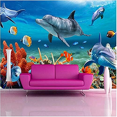 Clhhsy Vízálló, Levehető, Egyedi 3D-s Freskó Tapéta Gyerekeknek Víz alatti Delfin, Hal tapéta Akvárium Fal Háttér Room
