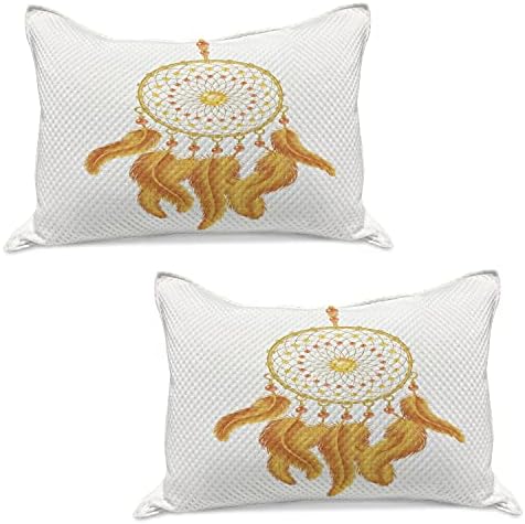 Ambesonne Azték Kötött Paplan Pillowcover, Grafikus Arany Sárga Dreamcatcher Őshonos Hazai Kulturális Stílus, Standard