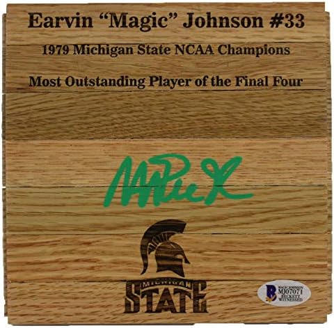 A Michigan Állami Magic Johnson Aláírt 6x6 Padló w/Zöld Aláírás BAS - Dedikált Főiskola Padló
