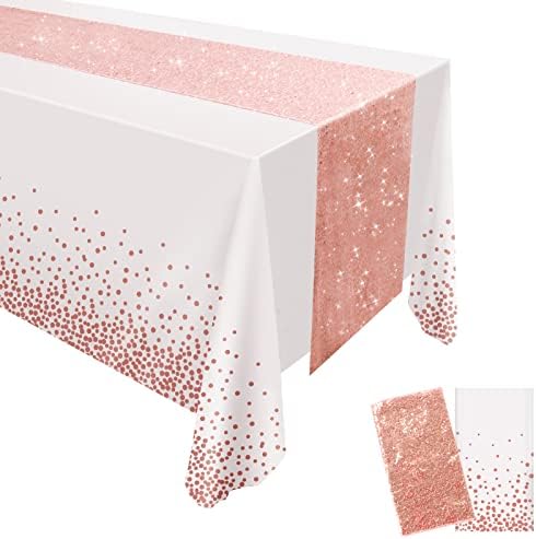 HAOBAOBEI Rose Gold Terítő Sequin asztali Futó Készlet, Műanyag Asztal Ruha Rózsaszín Fehér Party Dekoráció, Téglalap