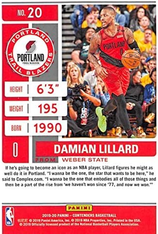 2019-20 Panini Versenyző Játék Jegy Piros 20 Damian Lillard Portland Trail Blazers NBA Kosárlabda Trading Card